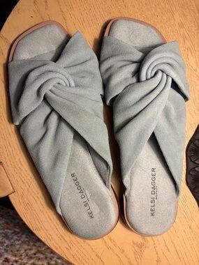 Kelsi Dagger Pale Blue Knotted Suede Slide Sandals